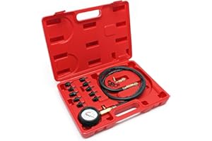 ‎WILTEC Wiltec Öldruckprüfer 12-teilig, 0-10 bar, Öldruckmesser mit Schlauch, Öldrucktester für Pkw und LKW, Druckprüfer Motoröl, Messgerät Prüfgerät im Koffer