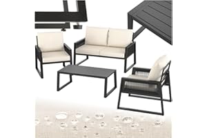 ‎TECTAKE tectake® Rope Design Lounge Möbel Set für Garten oder Balkon, Outdoor Sitzgruppe Terrassenmöbel mit 2X Sessel, 1x Sofa, 1x Tisch in Holz Optik, inkl. Gartenmöbel-Kissen, wetterfest