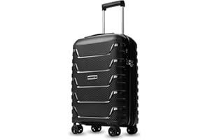 LUGGEX Kabinenkoffer Handgepäck Trolley 55x40x20 Leicht - Carbonfaser PP Kleiner Reisekoffer mit Rollen - Robuster und Stilvoller Reisebegleiter (Koffer Schwarz)