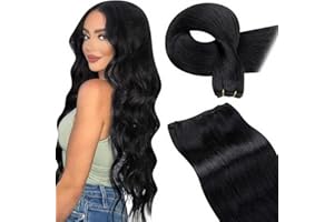 LaaVoo Extension Capelli Veri Tessitura 60 cm 120g Nero Naturale Matassa di Capelli Lunghi Lisci Remy per Tessitura Extensions Human Hair Weft #1