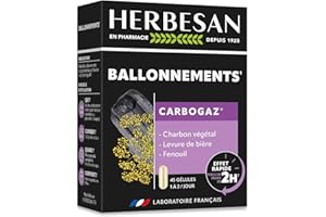 HERBESAN®-CARBOGAZ - Ballonements - Charbon végétal, Levure de Bière, Fenouil - Fabrication française - 45 gélules