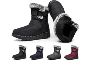 VEXITO Stivali da Neve Donna - Impermeabili con Fodera in Pelliccia Sintetica Caldi e Antiscivolo, Chiusura a Strappo, Taglie 35-43