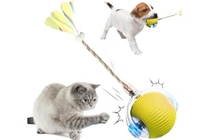 comepew Ktzenspielzeug Elektrisch, 2025 Neu Chewie Rolling Ball, Katzenspielzeug Selbstbeschäftigung Interaktives Katzenspielzeug mit Libellenschwanz Unregelmäßige Bewegung Rollender Ball (Gelb)