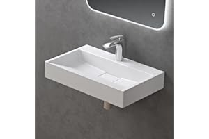 doporro Lavabo sobre encimera blanco mate de mármol fundido con válvula de desagüe 60x38x11cm Colossum19 lavabo rectangular suspendido con 1 orificio para grifo con nano revestimiento