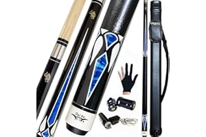 Tai ba cues Billard-Queuestab + Hartschalenkoffer, 13 mm Spitze, 147,3 cm, Hartholz, kanadischer Ahorn, professioneller Billard-Queue-Stick 18,19,20,21,22 g (wählbar), Blau, Schwarz, Rot, Grau, Grün