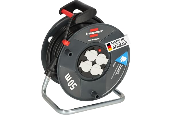 Brennenstuhl Garant V2 kabeltrumma (50m kabel i svart, tillverkad i Tyskland, specialplast, kabelrulle för inomhusbruk)