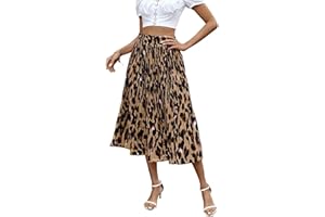 Parabler Rock Damen Chiffon Midirock Elegant Blumen Polka Dot Elastische Taille Sommerrock Lang Plisseerock mit Taschen