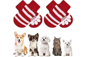 AUAUY Calzini per Cani Antiscivolo, Proteggi Zampe Calzini,Controllo Trazione per Interni Calze per Cuccioli Cane e Gatto con Rinforzo in Gomma, Applica a Medio e Piccolo Cani e Gatti - M