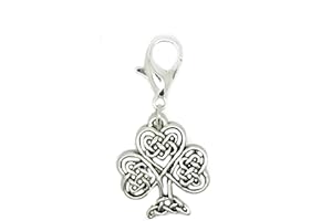 JEWELLERYJOY Shamrock Trinity Knot 3 Leaf Clover Celtic Tibetan Silver Clip On Lobster Clasp Charm