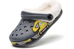 SECHRITE Lined Clogs Kinder Gefüttert Winter Pantoletten Gartenclogs Jungen Mädchen Hausschuhe rutschfeste Pantoffeln Warme Gartenschuhe Gummischuhe Winterclogs mit Fell Plüsch Pantoffeln Sandalen