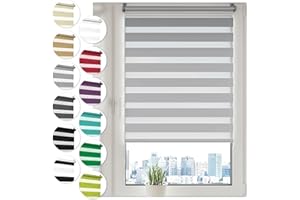 Sonello Store Enrouleur Jour Nuit Klemmfix sans perçage 30cm x 130cm Gris, Facile à Installer avec Clips pour Fenêtre ou Porte, Stores Zébrés de Protection Solaire, Store Enrouleur en Tissu Double