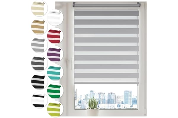 Sonello Store Enrouleur Jour Nuit Klemmfix sans perçage 50cm x 130cm Gris, Facile à Installer avec Clips pour Fenêtre ou Porte, Stores Zébrés de Protection Solaire, Store Enrouleur en Tissu Double