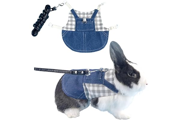 Harnais Lapin Réglable, Harnais de Costume Ajustable pour Petits Animaux Lapin Chats Cochons d'Inde (M, Bleu)