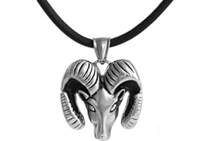 DonDon Collier en cuir avec pendentif en acier inoxydable et en forme de bélier pour homme Pochette en velours noire incluse 50 cm