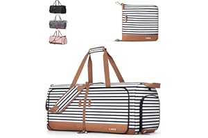 Lekesky Sac de voyage pliable, sac de week-end pour femme avec compartiment à chaussures, bleu à rayures, (80L) DE