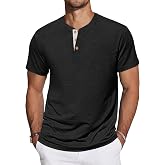 TARAINYA Men's Cotton Short Sleeve Henley T-shirts M-4XL | 95% Cotton 5% Elastane, with Pocket, with 3 Buttons, Plain, Regula