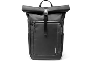 ‎TOMTOC tomtoc Rolltop Rucksack Herren Damen 25L-30L Wasserdicht Schulrucksack Tagesrucksack mit 17,3 zoll Laptopfach, Groß Laptop Travel Backpack Daypack für Uni, Arbeit, Fahrrad, Reisen und Wandern, Schwarz