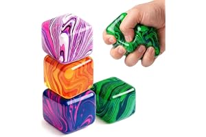 Goorder 4 stycken stresskuber, stressbolltärningar, 3,5 cm kub för autism relief, sensoriska leksaker med långsam återformning för vuxna, födelsedagspresenter, festgåvor (randytor)