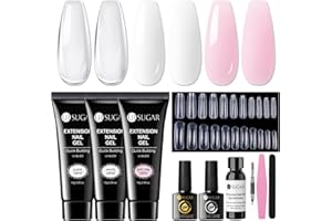 UR SUGAR Poly Nail Gel Starter Set, Poly Nail Gel Transparent Pink White 3 Colours Nail Extension Gel with Nail Brush and Nails Tips for Beginners 15 ml