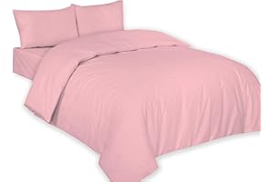 ARLINENS Plain Dyed Duvet Quilt Cover Bedding Set With Pillowcase in following colours and Sizes (Single, Pink)