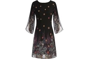 GRACE KARIN Vestido Elegante Mujer Vestido Gasa Manga Corta Casual Gasa Top Cuello Redondo