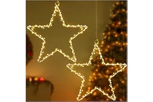 CMYK LED Weihnachtsstern Fensterlichter mit 2 Pack 40 warmweiße LED Stern Lichter Fenster Stern Hängeleuchten Vorhang Lichter Batteriebetrieben
