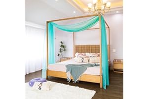 Linentalks Turquoise Canopy Bed Curtains for Queen & Full, Tiffany Blue Scarf, Sheer Valance Drapery Over Four Poster, Drapes 1 PC 52X228"