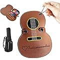 BoîTe à MéDiators de Guitare Personnalisable en Bois - Avec Nom Texte BoîTe à MéDiator En Bois avec et 3 Médiators Cadeaux de Noël Pour les Passionnés de Guitare et de Musique (Version en cuir)
