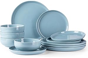 GBHOME Dinne Set for 4 People – 12 Piece Speckled Ceramic Plates and Bowls Sets Chip & Scratch-Resistant Modern Tableware | Dishwasher & Microwave Safe Dinerware