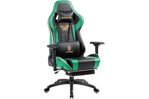 Dowinx Silla para Videojuegos con Respaldo Alto para Ordenador con reposapiés, Transpirable Acolchada Piel sintética con reposabrazos 4D Personalizados, Silla ergonómica para Juego con Masaje (Verde)