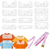 TenaLucy 12 Pieces T-Shirt Alignment Tools, T-Shirt Centered Ruler, Transparent Ruler Guide with Tape Measure, V Neck and Rou