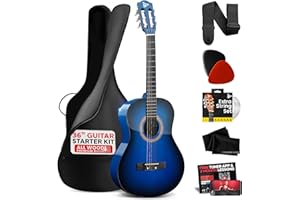 Pyle- Kit de Guitare Acoustique pour debutant- Guitare Enfant/Adulte- Taille Junior 3/4 en Bois - 91,44 cm- Bleu Burst