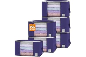 YUHMAN YOUR HOME SOLUTIONS Yuhman 6 Pack of 90L Large Clothes Storage Bags - Clothes Bags Storage with Reinforced Handle & Name tag Pocket, Crafted from Durable Non-woven Fabric for Clothing, Blankets & Comforters(Blue)