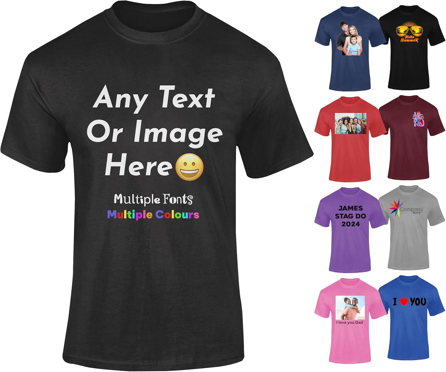 Varsany Personalised T Shirts Mens Womens Kids UK - Customised T Shirt with Any Text and Photo, Long-Lasting Printing - Design Your Own Custom T Shirt