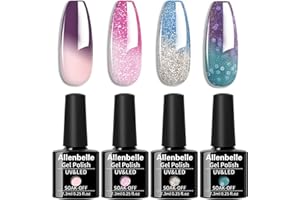 Allenbelle UV Nagellack Thermo Set 4 Farben Mit Geschenkbox,Gel Nagellack Farbwechsel Shellac Set Uv Gel Nail Art,Soak Off Uv Thermo Nagellac (007)