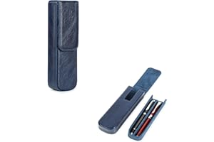 Hiram Piórnik skóra garbowana roślinnie pudełko do przechowywania pióra wiecznego z ukrytym magnetycznym zamknięciem zatrzaskowym, NIEBIESKI, For 2 Pens, Organizer do torby