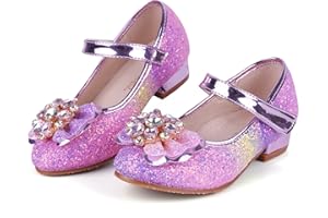 KUWIBY Girl Sandals Glitter Princess Shoes Sequin Party Shoes Bling Bowknot High Heels Wedding Birthday Dress Shoes Comfort Bright Diamond Cosplay Dance Shoes for Little Girls Pink Silver Blue Purple White