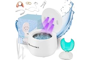 Mxmoonant Limpiador Ultrasónico UV para Alineador de Dentaduras, Máquina de Limpieza Diaria para Aparatos de Higiene Bucal, Más un Estuche Portátil para Alineador y Un Mini Cepillo