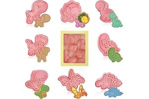 ENAIAH Formine Biscotti Animali, 8 Pezzi 3D Tagliabiscotti Plastica Stampi Biscotti Stampo per Biscotti Animali, Per biscotti pasticcini cottura al forno decorazione di torte (Dinosauro A)