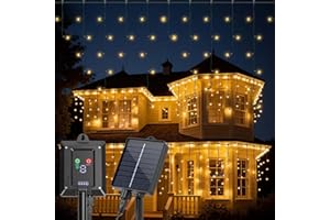 Aigostar Cortina Luces Navidad para Exterior Solares: 3M+5M*0.6M 100 LED 8 Modos - Cortinas de Luz Navidad Exterior IP65 Visualización del nivel de batería para Bodas Fiestas. Blanco Cálido