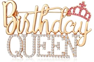 Matwsec Rhinestones Birthday Badge for Girl Women, 3x2 Inch Metal Birthday Queen Crown Brooch Pins, Shiny Broochs Lapel Pins for Birthday Party Decorations Jewelry Gifts (Gold)
