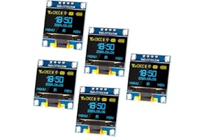 APKLVSR 5PCS Módulo de Pantalla OLED de 0,96 Pulgadas,128 x 64 píxeles, I2C, módulo de visualización con Serie I2C IIC, autoiluminante, Compatible con Arduino RaPi (Amarillo y Azul)