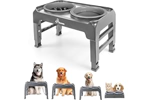 AISUOWA Cuencos Plegables para Perros elevados, Cuenco de Agua 2 en 1 a Prueba de Fugas con Cuencos para Perros de alimentación Lenta, 4 Alturas Ajustables para Perros y Mascotas pequeños, medianos y Grandes