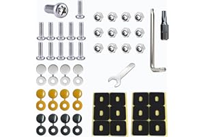 BSDYCL Anti Theft Number Plate Screws Fitting Kit M6 Stainless Steel Number Plate Bolts and Nuts with Assorted Color Plastic Hinge Caps and Installation Tools for Trucks and Cars