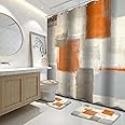 Lnond 4Pcs Bathroom Shower Curtain Sets with Rugs,Orange Modern Painting Art Bathroom Sets with Shower Curtain and Rugs and Accessories