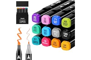 TongFu 12 Marcatore Colori, Pennarelli a Punta Doppia dai Colori Vivaci, Sicuri e Asciugatura Rapida, Pennarelli Professionali con Confezione Regalo, per Fumetti, Colorare, Dipingere, Progettare