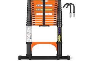 LOUAK&HIRON Echelle Telescopique Extensible de 3,8m Échelle Télescopique avec Barre Stabilisatrice et Crochets Amovibles Escabeau Telescopique Portable Convient aux réparations à Domicile Charge 150 KG