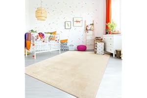 ‎TT HOME TT Home Teppich Kinderzimmer Waschbar rutschfest Kinderteppich Junge Mädchen Weich Pastell, Farbe: Creme, Größe:100x200 cm