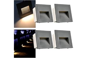 Arotelicht 4pcs/3W Wall Recessed Stair Lights,Warm White LED Step,Night Light Indoor/Outdoor,Aluminum,Garden Lighting Deck Balcony,Grey Cover,for Stairs,corridors,Steps,Garden