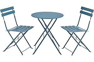 [en.casa] Conjunto Mesa y Sillas Jardín Caprile Juego de Bistró 3 Piezas Mesa de Centro con 2 Sillas Plegables para Terraza Balcón Patio 71 x 60 cm Acero - Turquesa